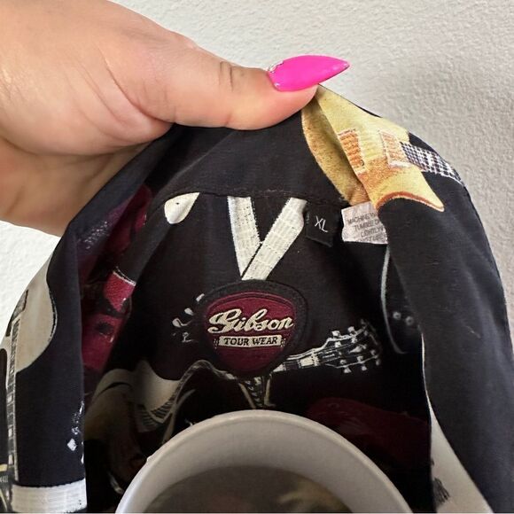 Gibson tour wear electric guitars by dragonfly Hawaiian casual button down Sz XL - Picture 5 of 6